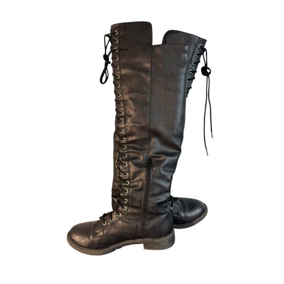 Charlotte Russe Black Faux Leather Over the Knee Lace Up Combat Boots size 6 - Picture 6 of 7